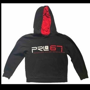 Polo Ralph Lauren Black Hoodie Youth Size Medium Vintage PRL 67 Spellout Rare